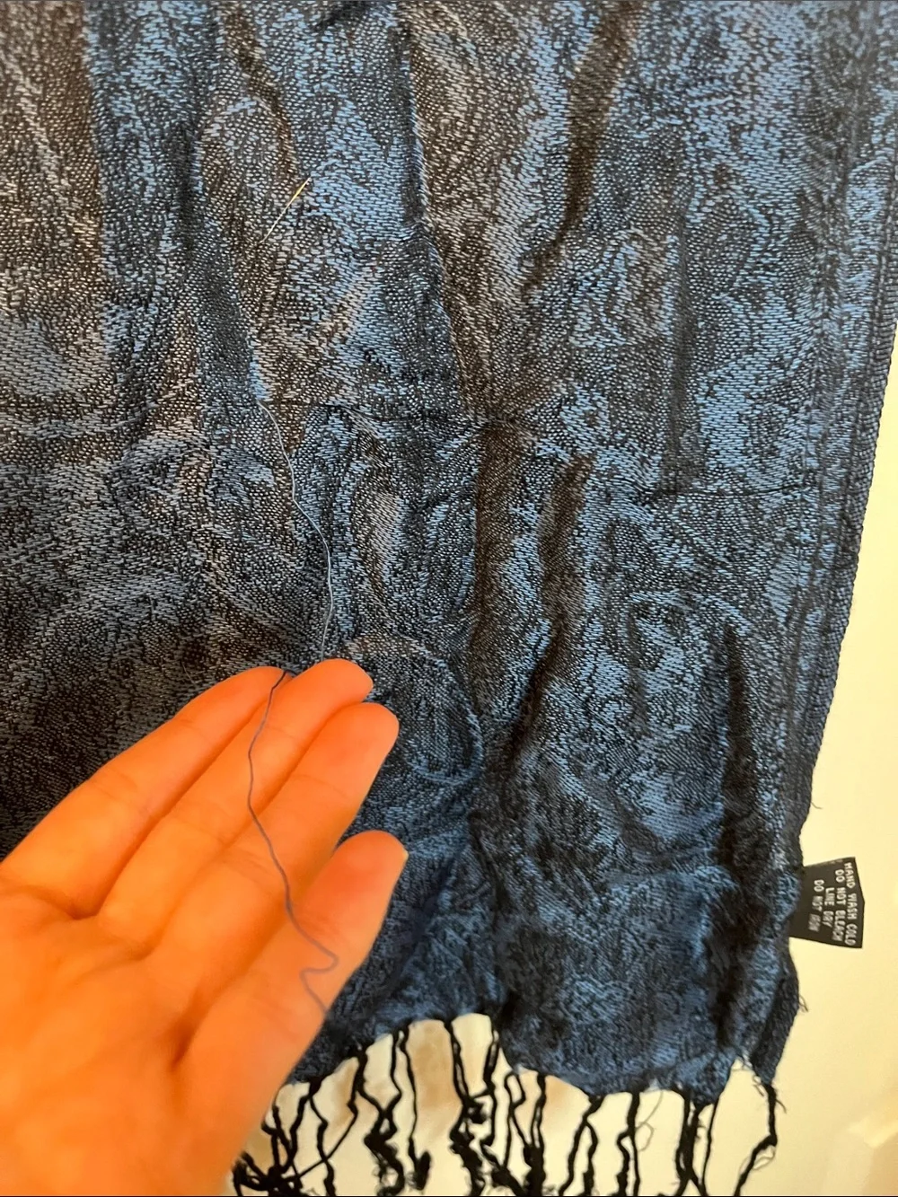 Blue Paisley Viscose Long Scarf With Fringe